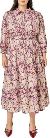 English Factory Floral Cotton Midi Shirtdress in Burgundy/blue at Nordstrom, Size 2X