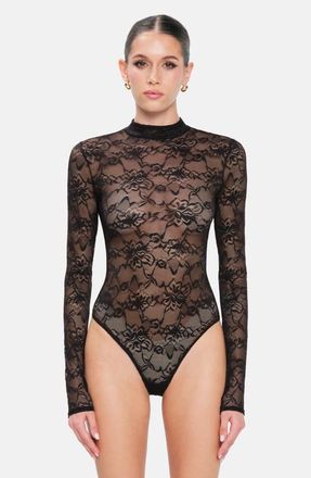 OW Collection LYDIA Lace Bodysuit in Black at Nordstrom, Size X-Small