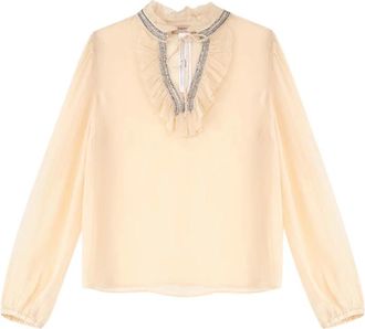 Twinset Elegante Blouse met Verfijnde Kraag - Dames - Blouses - Beige - L - Overhemden