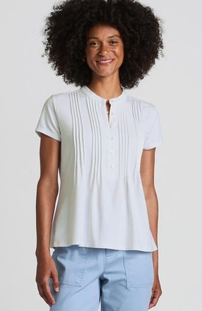 Lands End Short Sleeve Lightweight Jersey Button Pintuck Top in White at Nordstrom, Size X-Large P