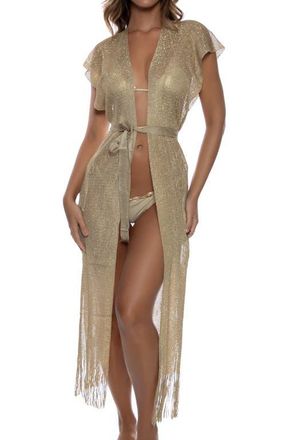 Luli Fama Fringe Long Caftan in Gold at Nordstrom