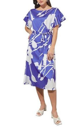 Ming Wang Floral Cr&ecirc;pe de Chine Dress in Saph Sea/Wht at Nordstrom Rack, Size X-Small
