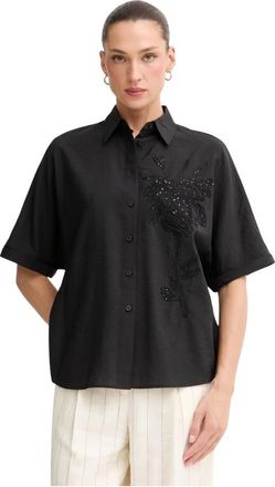 Marc Aurel Blouse met korte mouwen en borduursel - Dames - Overhemden - Zwart - 2XL - Pailletten - Overhemden