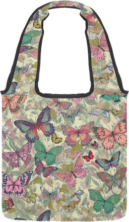 Generic Retro Butterflies Leaves Reversible Canvas Shoulder Tote - Double-Sided Print, 12oz Cotton, 27cm Drop, Fold-Flat Bag for Travel, Shopping, Street Outi