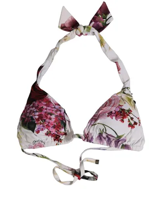 Dolce & Gabbana Floral Print Triangle Bikini Top - White
