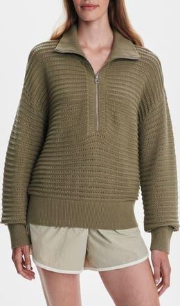 Varley Tara Pointelle Half Zip Sweater in Dusky Green at Nordstrom Rack, Size X-Small