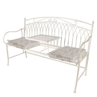 Dibor Vintage Large Cream Arched Outdoor Garden Furniture Companion Seat Garden Bench with Free Set of 2 Grey Box Cushions