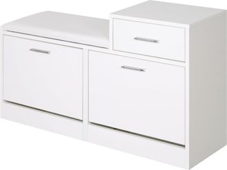 HOMCOM Homcom - Mobile Scarpiera Per 12 Paia Di Scarpe Con Panca Imbottita Legno Bianco