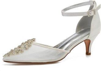 Generic Bridal Shoes Kitten Heels Wedding Shoes Bride Dress Shoes Women Shoes Dressy Pointy Toe Low Heel 6Cm,Ivory,8 UK