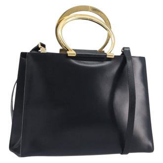 Celine Top Handle Leather Black Leather Handbag (Pre-Owned)