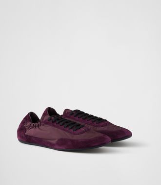 Prada Collapse Re-Nylon and suede elasticized sneakers