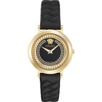 Versace Delphinus Leather Strap Watch, 35mm in Yellow Gold at Nordstrom