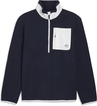 Puma Mens Quarter-Zip Fleece Golf Top Long Sleeve Deep Navy-White Glow XL