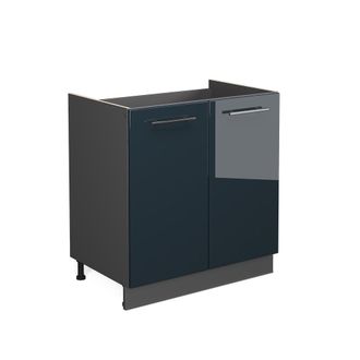 Vicco Armario Bajo Para Fregadero Fame-line, Azul Oscuro Alto Brillo, 80 Cm Sin Encimera Vicco