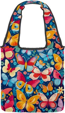 Generic Beautiful Butterfly Print Reversible Canvas Shoulder Tote - Double-Sided Print, 12oz Cotton, 27cm Drop, Fold-Flat Bag for Travel, Shopping, Street Out