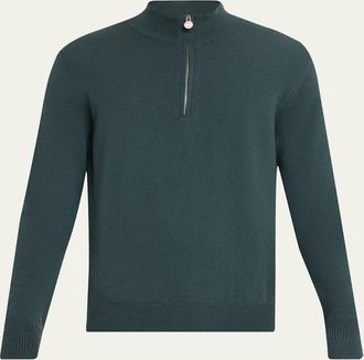 Kiton Mens 12gg Cashmere Mock Neck Quarter-Zip Sweater