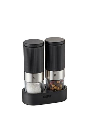 GEFU Salz- UND Pfefferm&uuml;hle, Metall, Kunststoff, Glas, 3-teilig, 3.6x9.2x7 cm, Sichtfenster, Mahlst&auml;rke einstellbar, K&uuml;chenzubeh&ouml;r, Vorratsbeh&auml;lter, Gew&uuml;rz