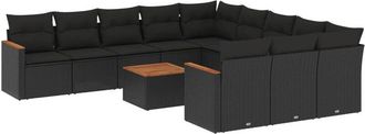 vidaXL Set De Sof&aacute;s De Jard&iacute;n 12 Piezas Cojines Rat&aacute;n Sint&eacute;tico Negro Vidaxl