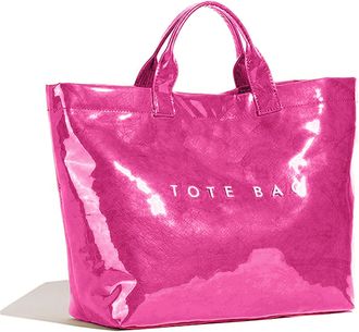 Generic Plaid PVC Tote Bag for Women Large PVC Tote Bag Letters Print Plastic Handbag, Shopping Work Handbag Gift (A-hot Pink)