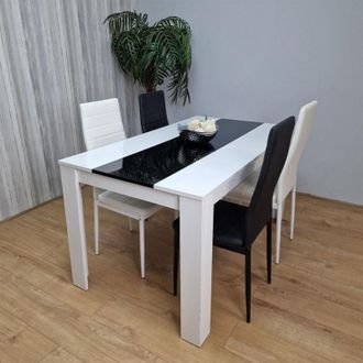 Kosy Koala Kosy Koala - Dining Table and 4 Chairs White Black Wood 4 Leather White Black Chairs Dining Room