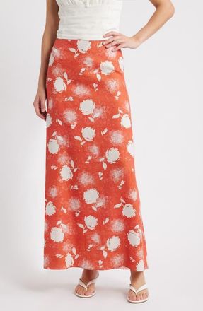 Faithfull The Brand Martina Floral Linen Maxi Skirt in Sunrose Rosso at Nordstrom, Size Xx-Large