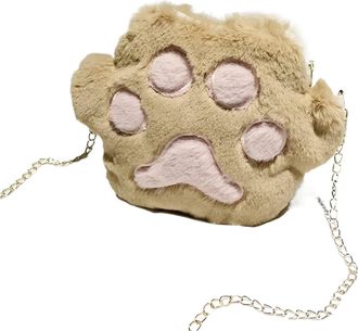 Generic Plush bag Plush Bag Girls Chain Zipper Shoulder Lovely Soft Coin Purse Boys Accessories Small Crossbody Bags(Brown)