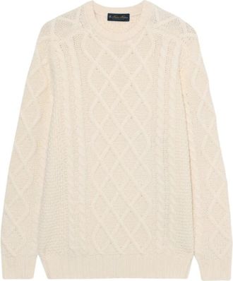 Brooks Brothers Fisherman Lambswool Crewneck - Heren - Ronde hals truien - Beige - S - Wol - Truien & Vesten