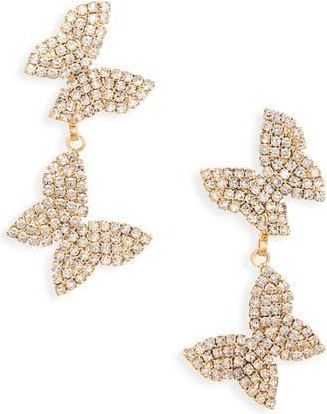Tasha Double Butterfly Crystal Pav&eacute; Drop Earrings in Gold at Nordstrom Rack
