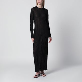 Toteme Crinkled knit maxi dress with long sleeves in black