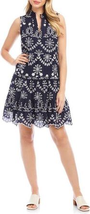 Karen Kane Eyelet Embroidered Sleeveless Tiered Cotton Dress in Navy at Nordstrom, Size X-Small