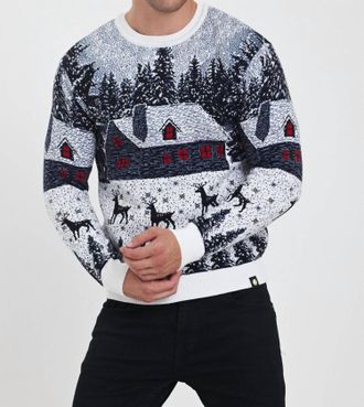 Gabriel + Simone Mens European Christmas Sweater In White Red