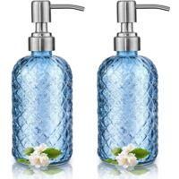 OEM Set Con 2 Seifenspendern Aus Glas, 350 Ml, Azul, Mit Pumpe Aus Edelstahl 304, Nachf&uuml;llbar F&uuml;r Bad Und K&uuml;che - Crezuo