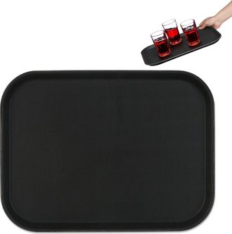 Relaxdays Relaxdays Bandeja Bar, Superficie Antideslizante, Plato Rectangular Camareros, Bebidas, Gastronom&iacute;a, 41 X 30 Cm, Negro