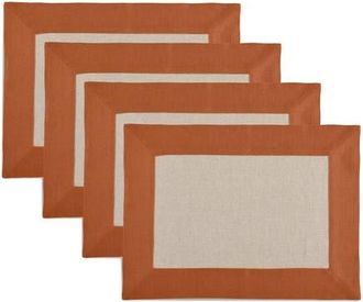 Solino Home Linen Placemats Set of 4, 14 x 19 Inch for Dining Table, Holiday and Everyday Table Decor - Contempo in Cinnamon And Natural at