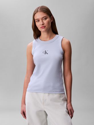 Calvin Klein Jeans Tanktop CALVIN KLEIN JEANS MONOGRAM RIB TANK, Damen, Gr. XXL (46), breezy blau, Feinripp, Obermaterial: 95% Baumwolle, 5% Elasthan, unifarben, figurbe