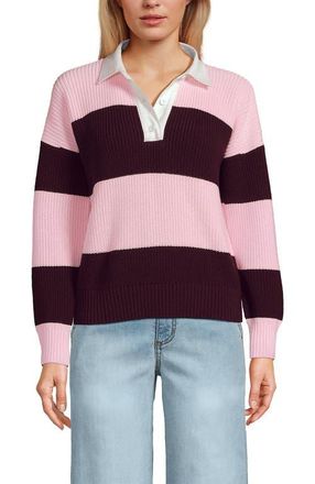 Lands End Drifter Rugby with Woven Collar Sweater in Lush Burgundy/pink Rugby at Nordstrom, Size X-Large P