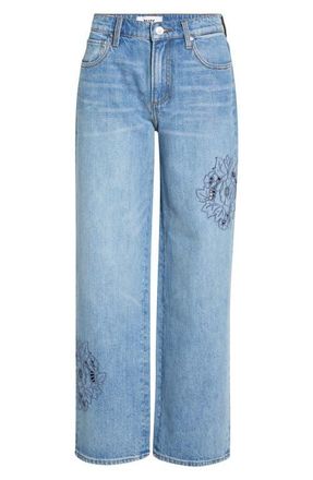 Paige Rylann Embroidered Eyelet Wide Leg Jeans in Sail On Embroidered at Nordstrom, Size 30