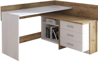 Dmora Scrivania Hudson, Scrittoio multiuso, Tavolo per ufficio porta pc, Piano di lavoro, 130x112h82 cm, Bianco e Rovere Nodi - Dmora