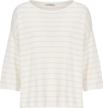 KANGRA Ivory Cotton Striped Crewneck Sweater