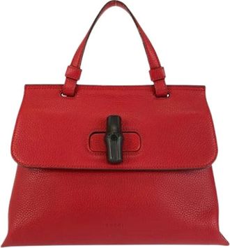 Gucci Pre-owned Handbags, female, Red, Size: ONE SIZE Pre-owned Bamboo Daily Leather Handbag