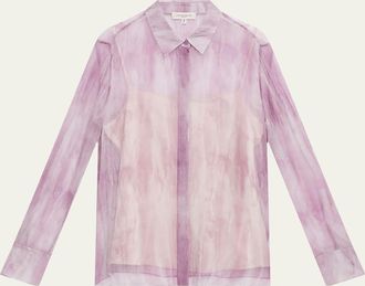 Lafayette 148 New York Scottie Button-Down Sheer Silk Blouse