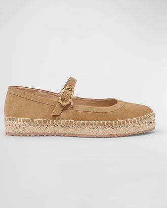 Gianvito Rossi Suede Mary Jane Ballerina Espadrilles