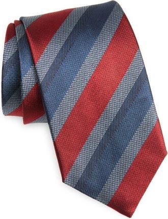 David Donahue Stripe Silk & Cotton Tie in Red at Nordstrom