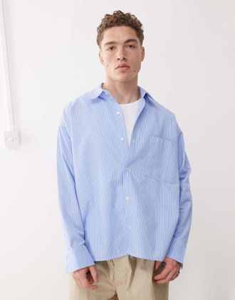 Reclaimed Vintage boxy oversized shirt in blue stripe-Multi