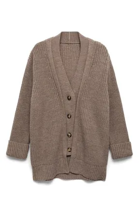 Mango Oversize V-Neck Cardigan in Brown at Nordstrom, Size Medium