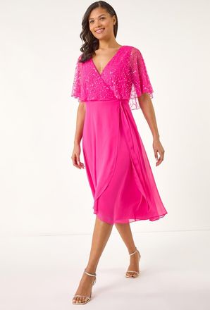Roman Sequin Chiffon Wrap Maxi Dress