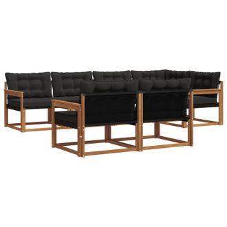 vidaXL Conjunto De Sof&aacute;s De Exterior Con Coj&iacute;n 7 Pcs Natural Y Negro Vidaxl