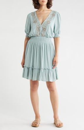 Lovestitch Bishop Sleeve Minidress in Seafoam/Taupe at Nordstrom Rack, Size Medium