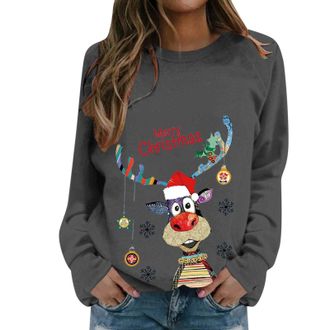 Generic Christmas Sweatshirts for Women UK Long Sleeve Crew Neck Oversized Sweatshirt Womens Christmas Tree Printed Top Ladies Holiday Clothing Shirt
