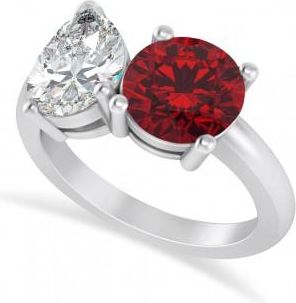 Allurez Round/Pear Diamond & Ruby Toi et Moi Ring Platinum (4.00ct)